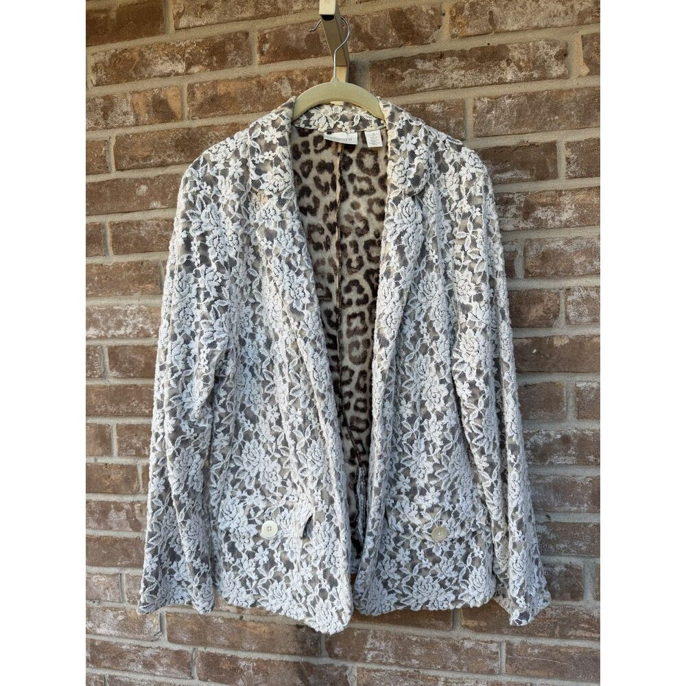 Chico's Lace Blazer Leopard Print Lined Jacket Neutral Statement Layer Size 3/XL